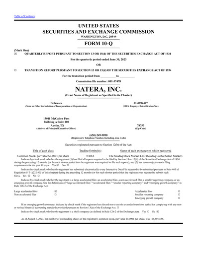 Miniature Natera Rapport trimestriel 2023-q2