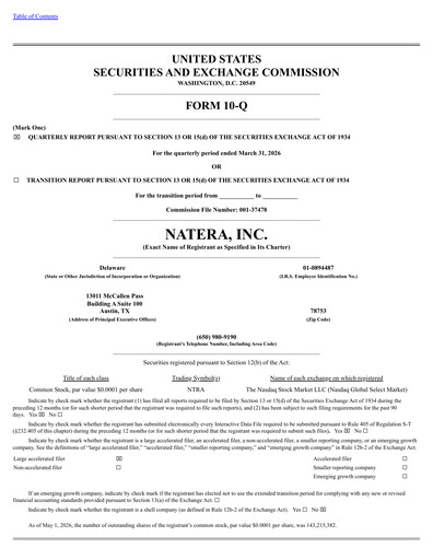 Miniature Natera Rapport trimestriel 2026-q1