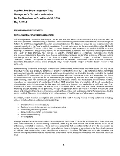 Thumbnail InterRent Real Estate Investment Trust Quarterly Report 2010-q1