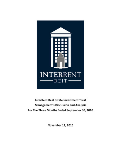 Thumbnail InterRent Real Estate Investment Trust Quarterly Report 2010-q3