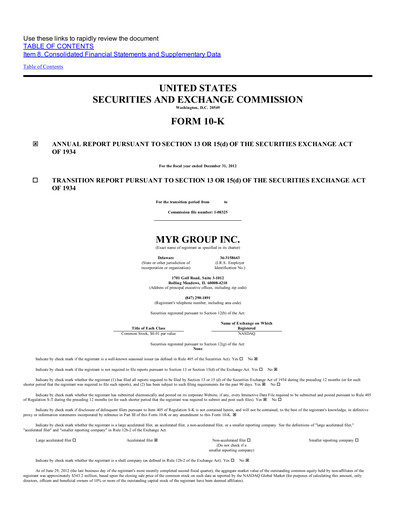 Thumbnail MYR Group Annual Report 2012