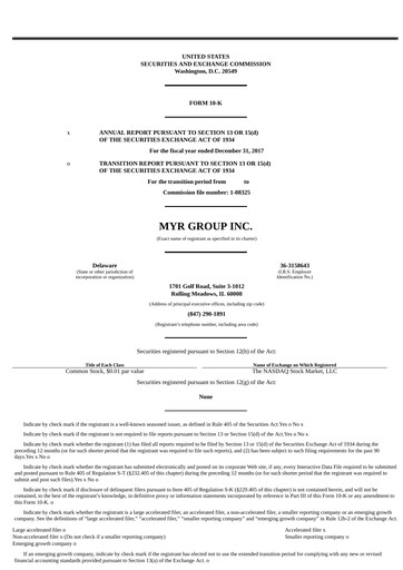 Thumbnail MYR Group Annual Report 2017