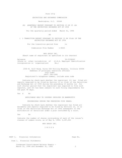 Thumbnail MYR Group Quarterly Report 1996-q1
