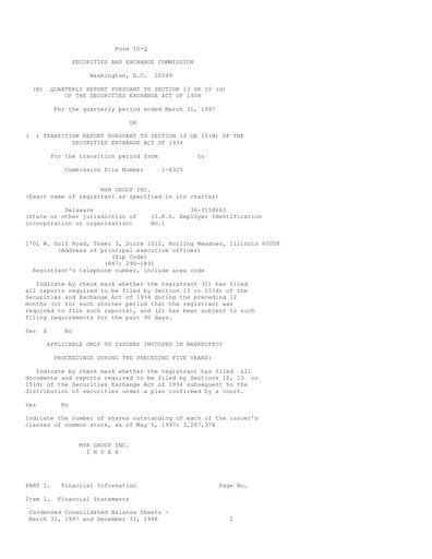 Thumbnail MYR Group Quarterly Report 1997-q1