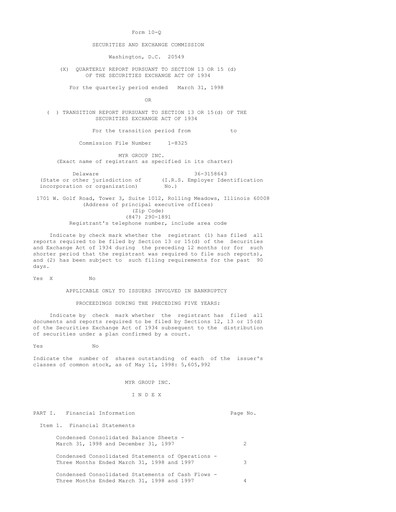 Thumbnail MYR Group Quarterly Report 1998-q1