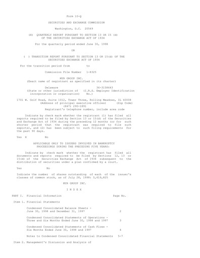 Thumbnail MYR Group Quarterly Report 1998-q2