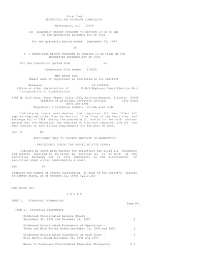 Thumbnail MYR Group Quarterly Report 1998-q3