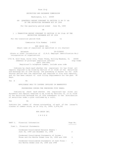 Thumbnail MYR Group Quarterly Report 1999-q2