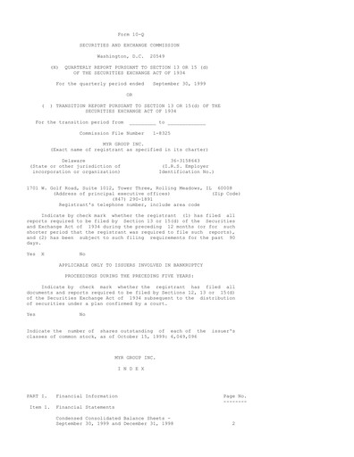 Thumbnail MYR Group Quarterly Report 1999-q3