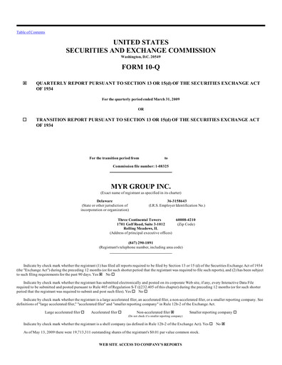 Thumbnail MYR Group Quarterly Report 2009-q1