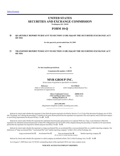Thumbnail MYR Group Quarterly Report 2009-q2