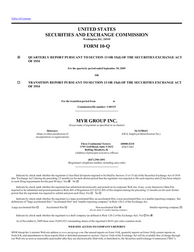 Thumbnail MYR Group Quarterly Report 2009-q3