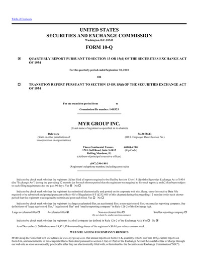 Thumbnail MYR Group Quarterly Report 2010-q3