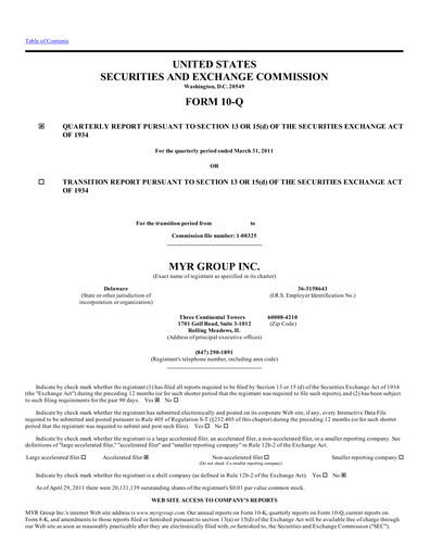 Thumbnail MYR Group Quarterly Report 2011-q1