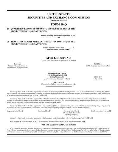 Thumbnail MYR Group Quarterly Report 2011-q3