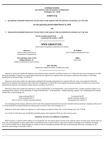 Thumbnail MYR Group Quarterly Report 2018-q1