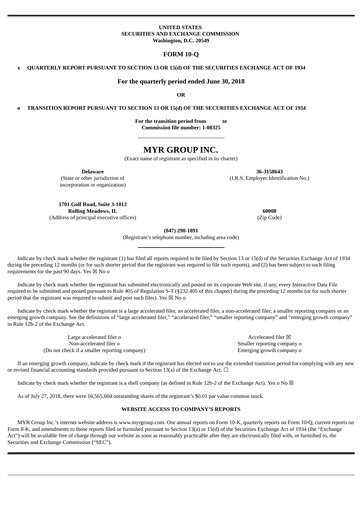 Thumbnail MYR Group Quarterly Report 2018-q2