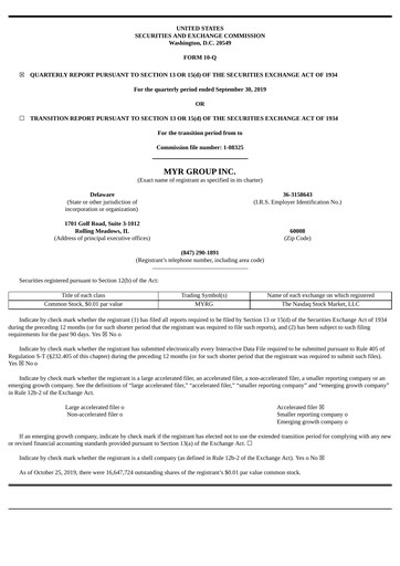 Thumbnail MYR Group Quarterly Report 2019-q3