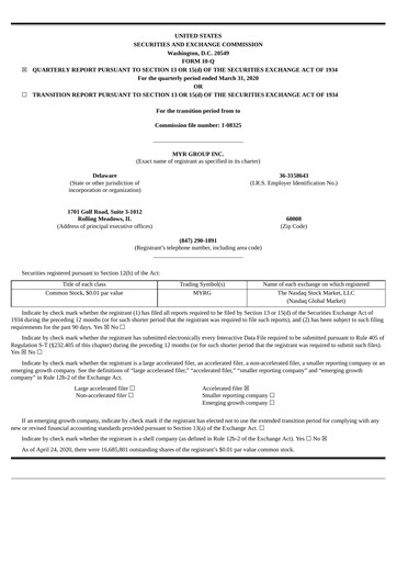 Thumbnail MYR Group Quarterly Report 2020-q1