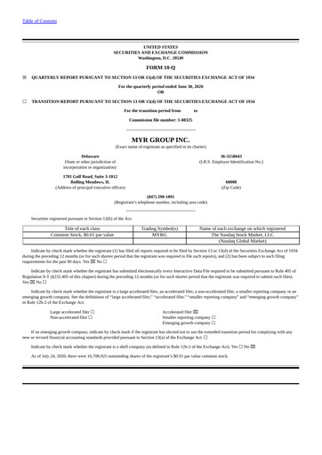 Thumbnail MYR Group Quarterly Report 2020-q2