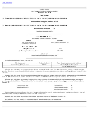 Thumbnail MYR Group Quarterly Report 2020-q3
