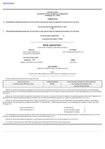 Thumbnail MYR Group Quarterly Report 2021-q1