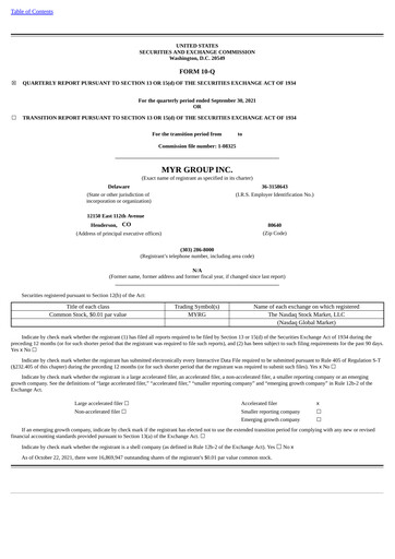 Thumbnail MYR Group Quarterly Report 2021-q3