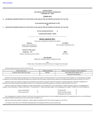 Thumbnail MYR Group Quarterly Report 2022-q1
