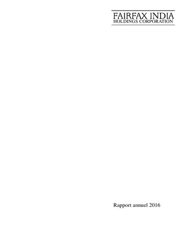 Thumbnail Fairfax India Holdings Annual Report 2016