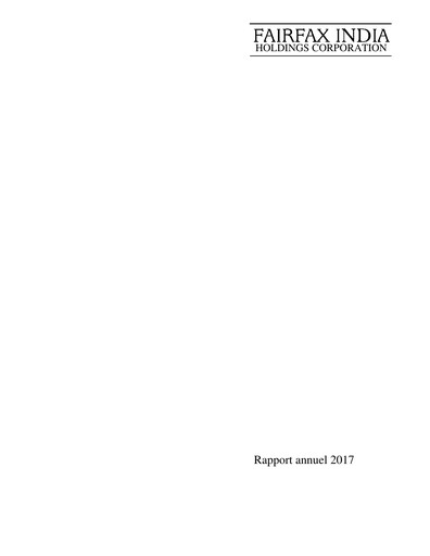 Thumbnail Fairfax India Holdings Annual Report 2017