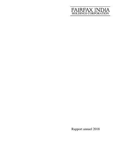 Thumbnail Fairfax India Holdings Annual Report 2018