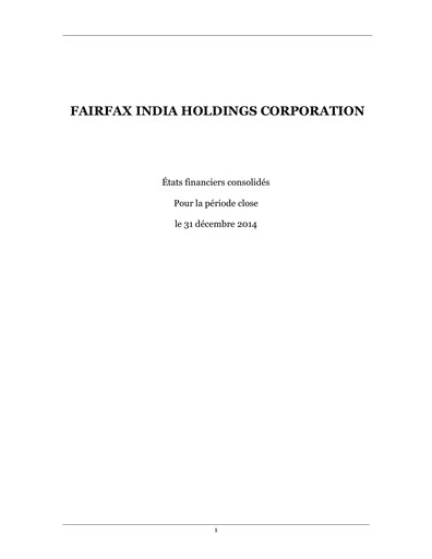 Thumbnail Fairfax India Holdings Financial Statement 2014