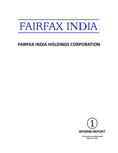 Thumbnail Fairfax India Holdings Quarterly Report 2015-q1