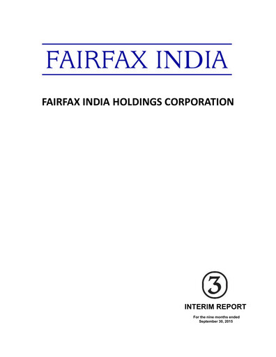 Thumbnail Fairfax India Holdings Quarterly Report 2015-q3
