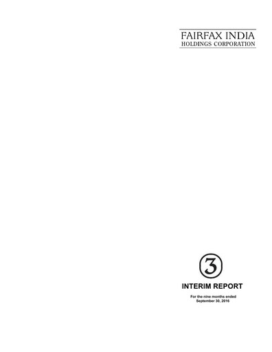 Thumbnail Fairfax India Holdings Quarterly Report 2016-q3
