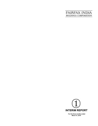 Thumbnail Fairfax India Holdings Quarterly Report 2019-q1