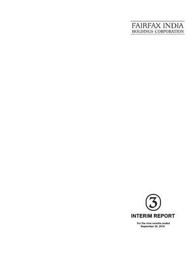 Thumbnail Fairfax India Holdings Quarterly Report 2019-q3