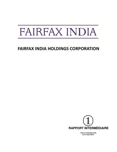 Thumbnail Fairfax India Holdings Quarterly Report 2015-q1