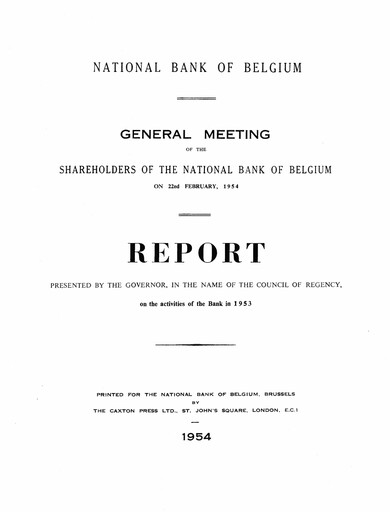 Miniature Banque nationale de Belgique Rapport annuel 1953