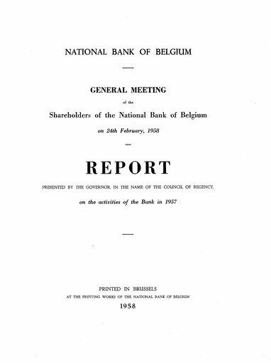 Miniature Banque nationale de Belgique Rapport annuel 1957