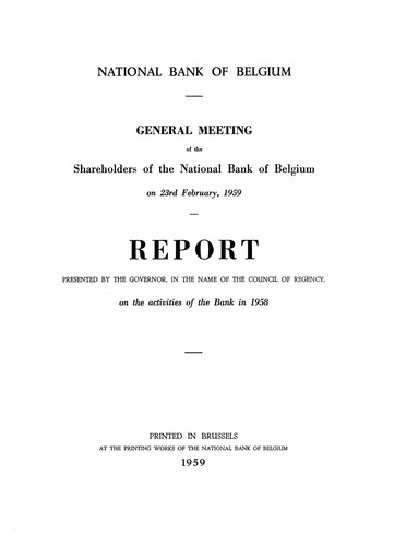 Miniature Banque nationale de Belgique Rapport annuel 1958