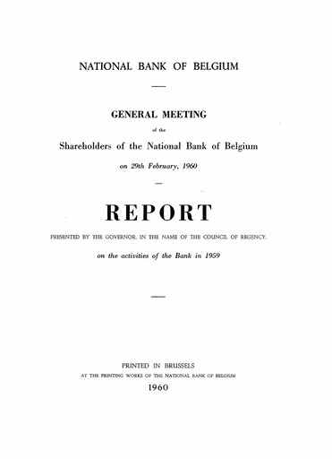 Miniature Banque nationale de Belgique Rapport annuel 1959