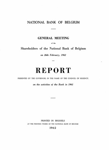 Miniature Banque nationale de Belgique Rapport annuel 1961