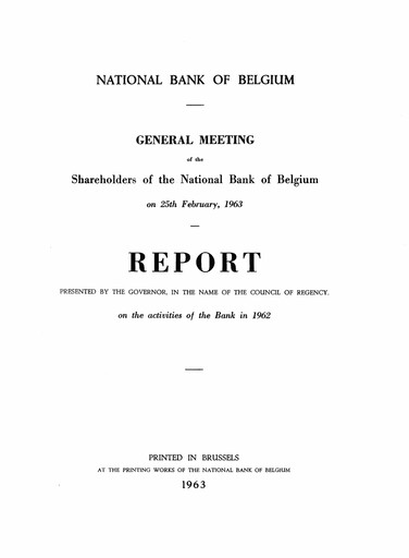 Miniature Banque nationale de Belgique Rapport annuel 1962