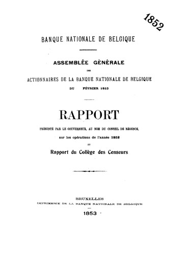 Miniature Banque nationale de Belgique Rapport annuel 1852