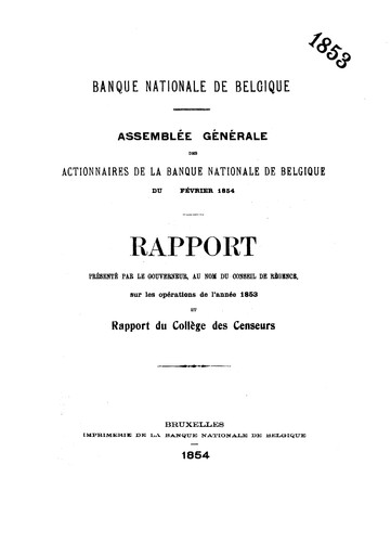 Miniature Banque nationale de Belgique Rapport annuel 1853