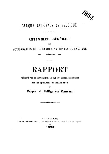 Miniature Banque nationale de Belgique Rapport annuel 1854