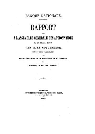 Miniature Banque nationale de Belgique Rapport annuel 1865