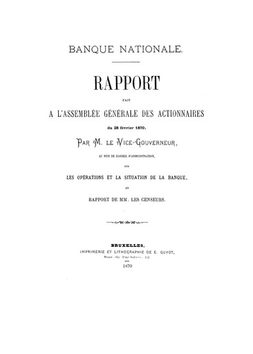 Miniature Banque nationale de Belgique Rapport annuel 1869