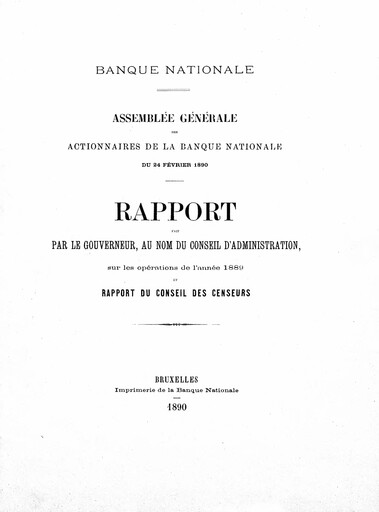 Miniature Banque nationale de Belgique Rapport annuel 1889